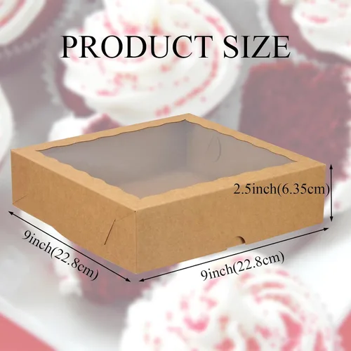 Miniatura 4 de TEMLQPACK 25 cajas de panadería marrones de 9 x 9 x 2.5 pulgadas con ventana para galletas, macarrón, fresas cubiertas de chocolate, mini pastel