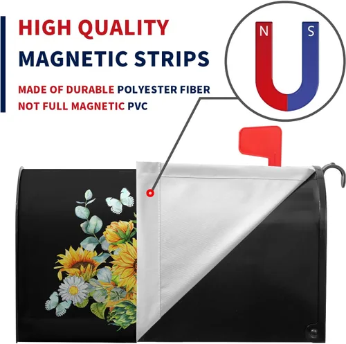 Miniatura 3 de Funda para buzón de verano magnética, girasol de verano impermeable, fundas para buzón de primavera, mariposas florales, buzón de poste, cubiertas