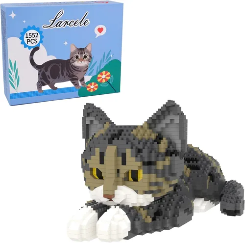 Miniatura 18 de Larcele Conjunto de animales de bloques de construcción micro para gatos, mini ladrillos de juguete de construcción 3D, 1191 piezas KLJM-05