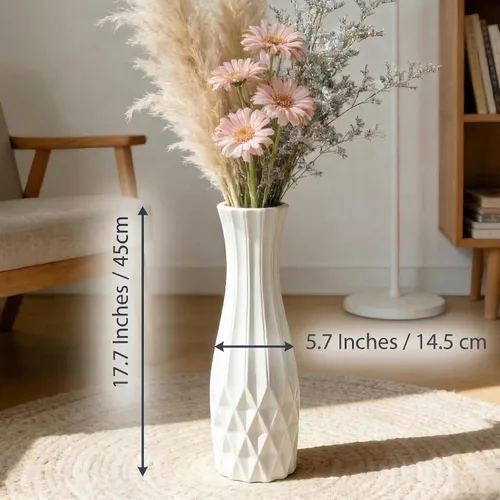 Miniatura 3 de Florero alto de cerámica de 17.7 pulgadas, florero grande blanco para sala de estar, decoración moderna del hogar, oficina, dormitorio, cocina