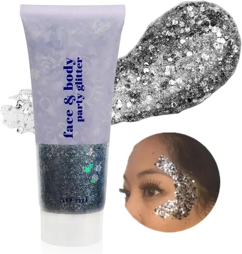 Miniatura 26 de Go Ho Gel de purpurina púrpura de sirena, purpurina holográfica para el cabello morado para niños y mujeres, lentejuelas gruesas para ojos, labios