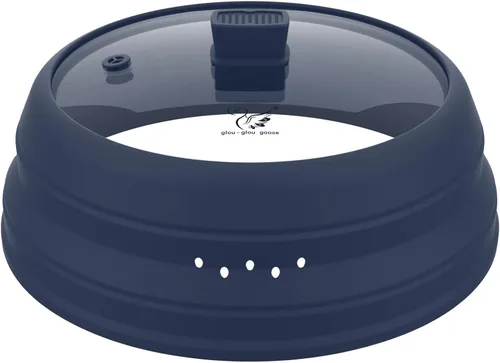 Tapa protectora contra salpicaduras de microondas con protector de vidrio y silicona plegable para platos y ollas de 9.8 pulgadas, color azul oscuro