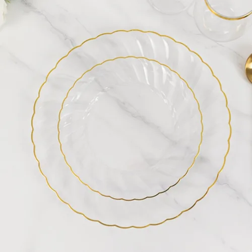 Efavormart - Paquete de 10 platos de plástico transparente para fiestas, platos redondos desechables de postre de ensalada de 7.5 pulgadas con borde