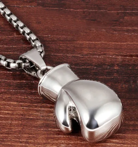 Miniatura 16 de Hamoery Collar con colgante de cadena de guante de boxeo de acero inoxidable punk para hombres y mujeres