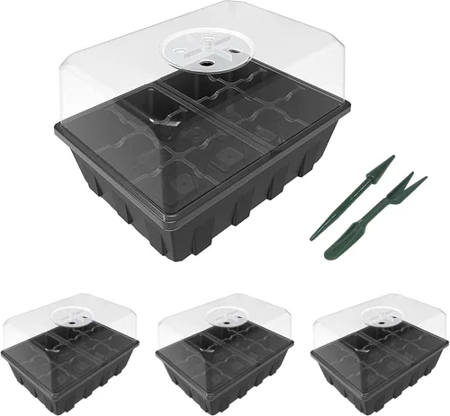 Gardzen Paquete de 3 Bandejas Iniciadoras de Semillas Kit de Germinación, Kit Iniciador de Semillas con Cúpula de Humedad Ajustable, Kit de Cultivo