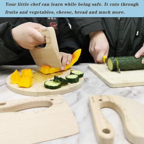 Miniatura 5 de Cuchillo de madera para niños, cuchillos seguros para niños, juguete de cocina, picador, cortador de verduras y frutas (para 2-8 años)