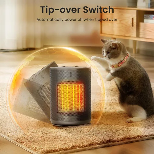 Miniatura 2 de Electactic Calentador eléctrico portátil de cerámica PTC de 1500 W con 3 modos de calor, protección contra sobrecalentamiento y vuelco, certificado