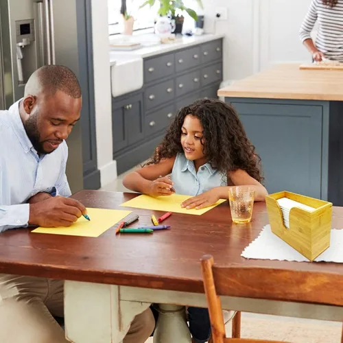 Miniatura 8 de Dispensador de toallas de papel de bambú, soporte para toallas de papel para montaje en pared y encimera para decoración de cocina y baño. Capacidad