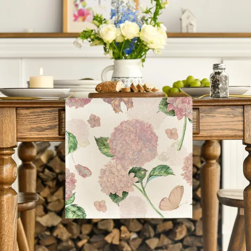 Miniatura 2 de Artoid Mode Camino de mesa de primavera de mariposa de hortensias rosas, decoración de mesa de comedor de cocina y vacaciones de verano, decoración