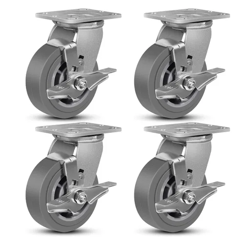 Miniatura 20 de Juego de 4 ruedas giratorias industriales de 5 pulgadas de alta resistencia con capacidad de carga de 3200 libras, ruedas de goma para muebles