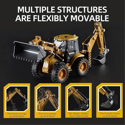 Miniatura 4 de Retroexcavadora, excavadora, camión, juguetes para niños, 1/50, construcción de vehículos de ingeniería de metal, tractor, colección de modelos