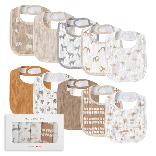 Baberos de muselina para babeo de bebé unisex para niños y niñas, paquete de 10 baberos de algodón suave para dentición y babeo, regalos esenciales