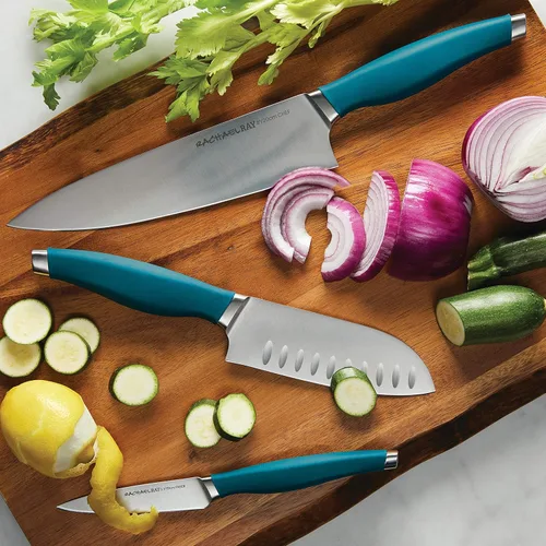 Miniatura 2 de Rachael Ray Cutlery - Juego de cuchillos japoneses de acero inoxidable con fundas, cuchillo de chef de 8 pulgadas, cuchillo Santoku de 5 pulgadas