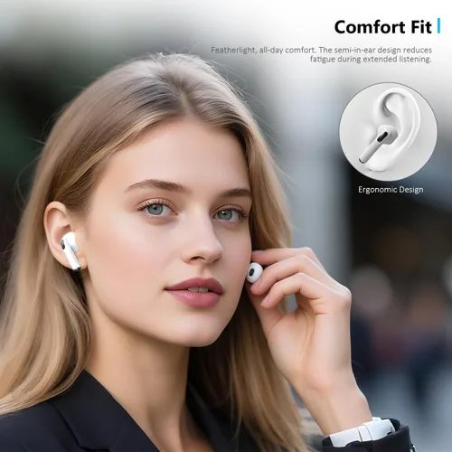 Miniatura 7 de Auriculares inalámbricos, auriculares Bluetooth 5.3, semi-intraurales con cancelación de ruido AI, tiempo de reproducción de 24 horas, ajuste Blanco