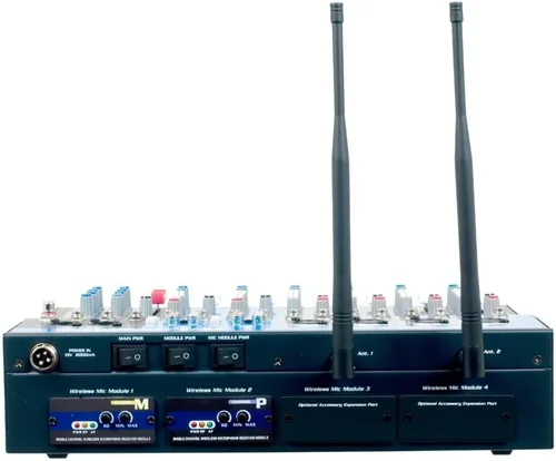Miniatura 2 de VOCOPRO WirelessMix-2 Mezclador de sonido en vivo/karaoke todo en uno con 2 micrófonos inalámbricos UHF y grabadora de audio SD