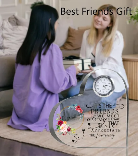 Miniatura 6 de Movdyka - Reloj de corazón de cristal con placa de regalo de amistad para mujeres y amigas Regalos únicos grabados grandes de 5.9 pulgadas