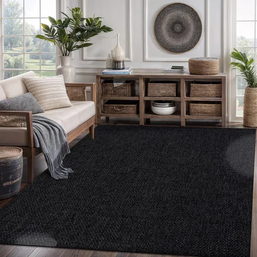 Miniatura 30 de CAMILSON Easy Alfombra de yute, 2 x 3 pulgadas, interiores y exteriores, fibra gris oscuro, para sala de estar, patio y cocina, diseño tejido