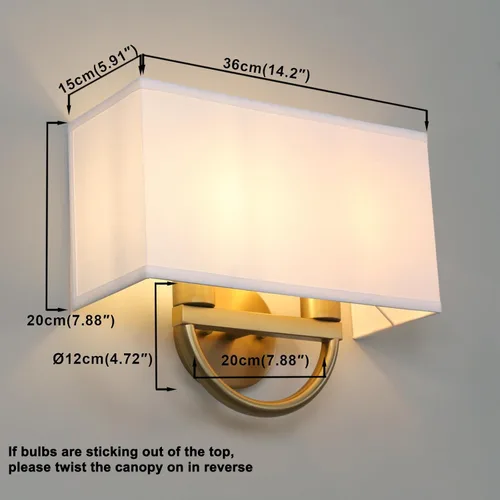 Miniatura 2 de Yosoan Aplique de pared de latón envejecido bohemio de tela blanca, lámpara de pared dorada con 2 luces para interiores, cableado doble, montaje