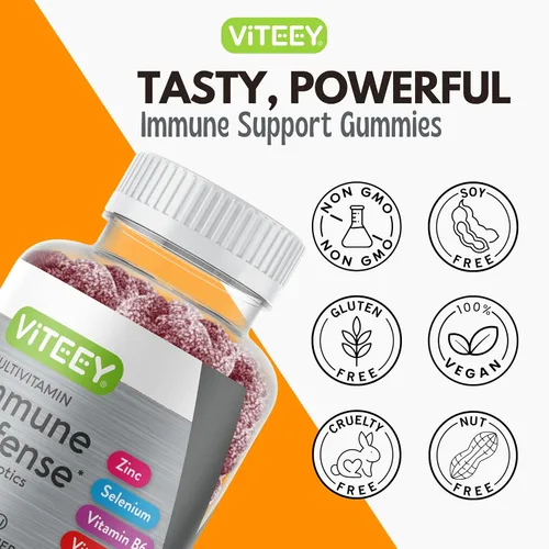 Miniatura 4 de Viteey Gomitas multivitamínicas 8 en 1 Suplemento de apoyo inmunológico con probióticos - Potenciadores inmunológicos para adultos y adolescentes