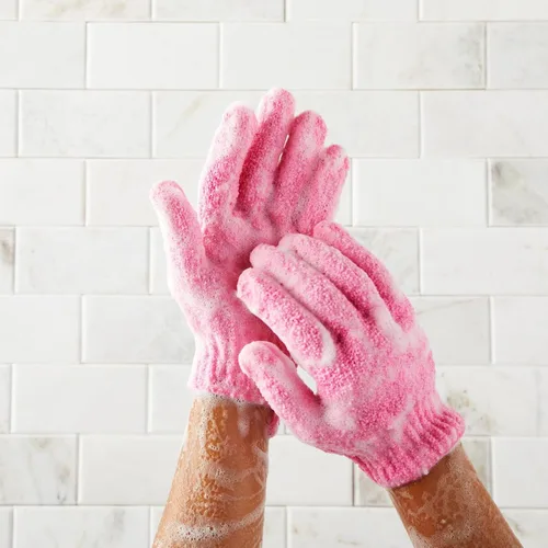 Miniatura 3 de 4 pares de guante exfoliante; exfoliante para cuerpo para Ducha y baño, guantes de esponja de lufa limpiadores en 4 colores variados para hombres
