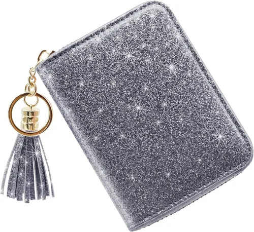 Miniatura 3 de Coco Rossi Billetera pequeña para tarjetas de crédito RFID con purpurina linda para mujer