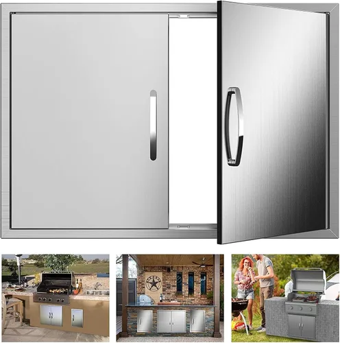 Miniatura 16 de Puertas de cocina para exteriores, 31 pulgadas de ancho x 24 pulgadas de alto, puertas de acceso dobles para barbacoa, acero inoxidable 304