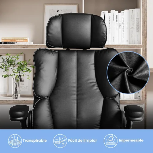 Miniatura 6 de Kensaker Silla de oficina ejecutiva de cuero, silla de computadora con cojín grueso y soporte lumbar, silla de escritorio ergonómica con Negro