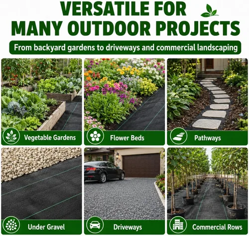 Miniatura 7 de HOOPLE Tela Barrera contra Malezas de Servicio Pesado de 3 x 50 pies – Tela de Paisaje Tejida para Jardinería, Tapete de Cobertura de Suelo