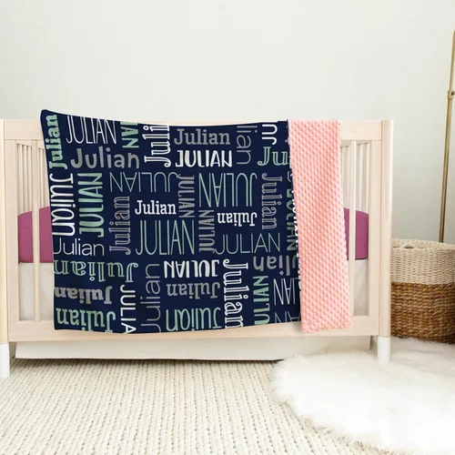 Miniatura 5 de Manta de bebé personalizada, diseño de nombres personalizados, manta de felpa suave con respaldo de puntos de doble capa para niños y niñas, Color01