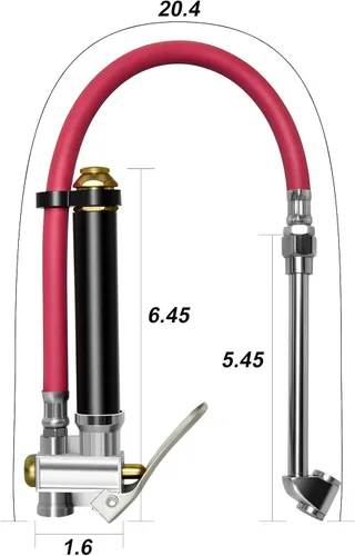 Miniatura 2 de MEANLIN MEASURE Inflador de neumáticos rojo resistente con medidor de presión de 120 PSI, manguera de 15 pulgadas de doble cabezal y herramientas