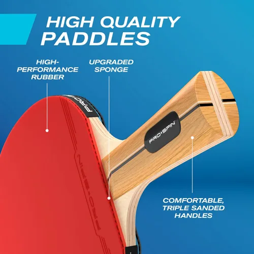 Miniatura 5 de PRO-SPIN Juego de ping pong portátil con red retráctil para cualquier mesa, juego de tenis de mesa todo en uno con paletas de ping pong, pelotas