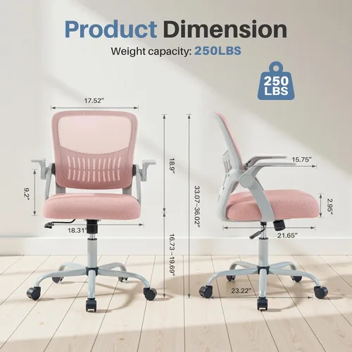 Miniatura 3 de DUMOS Silla de Computadora para Oficina en Casa - Silla Ergonómica de Respaldo Medio con Soporte Lumbar y Modo Mecedor, Altura Ajustable con Brazo