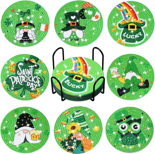 Miniatura 11 de FOWSEEK Posavasos de Pintura de Diamantes, 8 PCS Posavasos de Arte de Diamante de Gato con Soporte, Lindos Kits de Pintura de Diamantes para Adultos