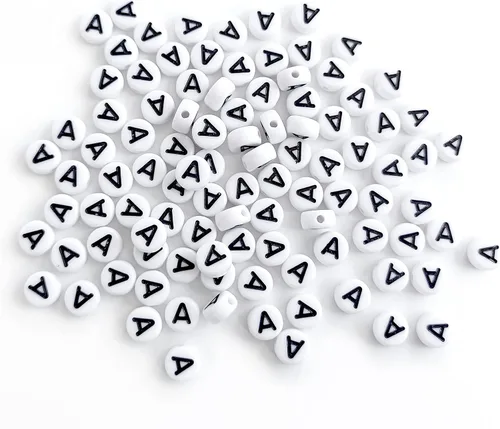 Miniatura 4 de 100 cuentas de letras acrílicas de 0.16 x 0.27 pulgadas (0.157 x 0.276 in), cuentas para hacer joyas, vocal redonda blanca, letra A, cuentas