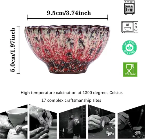 Miniatura 8 de 4 tazas de té chino hechas a mano, taza de té Jianzhan Tenmoku con esmalte rosa, taza de cerámica en forma de pétalo de 4 onzas con incrustaciones
