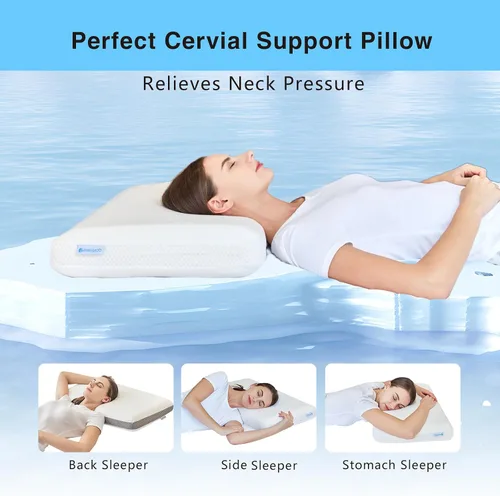 Miniatura 7 de Almohada de espuma viscoelástica de doble cara, almohada cervical de cuello de 4 pulgadas para dormir de lado, firmeza media y suave, almohada Blanco