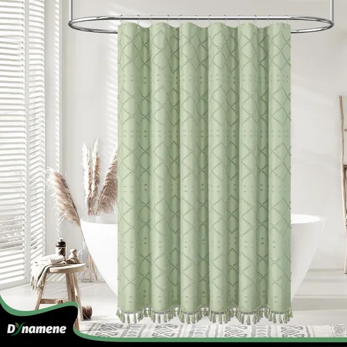 Miniatura 7 de Dynamene Cortina de ducha de tela de 36 x 72 pulgadas, diseño bohemio, geométrico, a rayas, para baño, juego de cortina de ducha estrecha gruesa