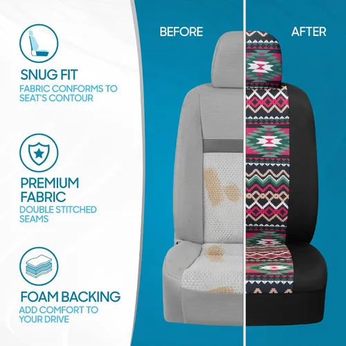 Miniatura 6 de BDK Fundas de asiento de coche Pink Inca para asientos delanteros, paquete de 2 - Juego de fundas de asiento delantero con estampado geométrico