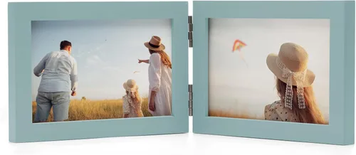 Miniatura 45 de Marcos de Fotos Dobles 4x4 con Bisagras Plegables en Negro para Colgar en la Pared o Poner en Mesa, Hechos de Madera de Pino con Vidrio Real P-44 *