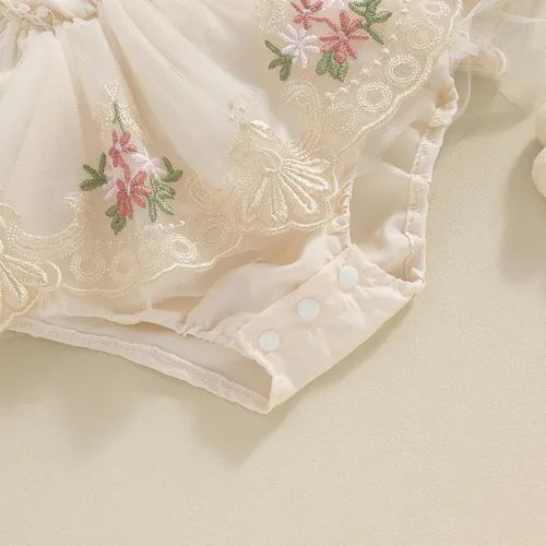 Miniatura 13 de Sasaerucure Traje de verano para bebé niña, sin mangas, mameluco de encaje tutú, mameluco de una pieza con volantes
