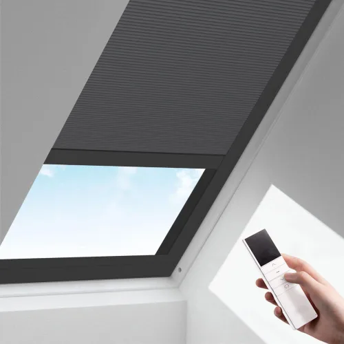 Miniatura 13 de Zshine Persianas celulares motorizadas sin cordones con panal de abeja, persianas opacas de tela para ventana de tragaluz (93021A blanco hueso)