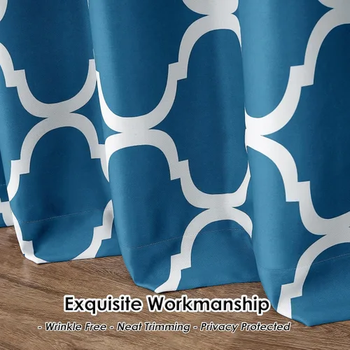 Miniatura 7 de Melodieux Cortinas opacas con ojales en la parte superior, para oscurecer la habitación, estilo marroquí, para sala de estar, 52 x 96 pulgadas, Azul