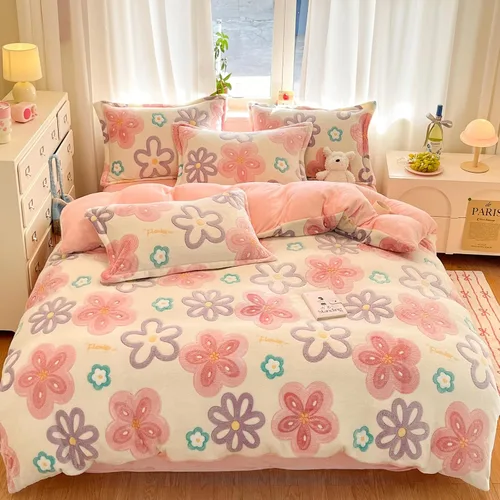 MorroMorn Juegos de Ropa de Cama Twin, Juego de Funda de Edredón Floral Rosa, Fundas de Edredón Esponjosas, Manta de Flores Coloridas Ultra Suave