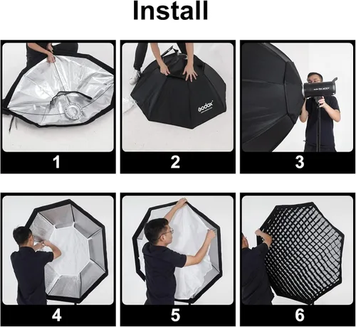 Miniatura 8 de Godox Reflector de softbox octágono FW de 47 pulgadas/120cm con rejilla de panal y bolsa para flash de luz rápida (montaje Bowens)