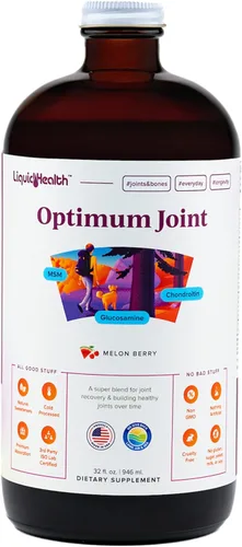 LIQUIDHEALTH Optimum Suplemento de apoyo articular con glucosamina, condroitina, MSM, ácido hialurónico, vitaminas líquidas de triple fuerza, sin