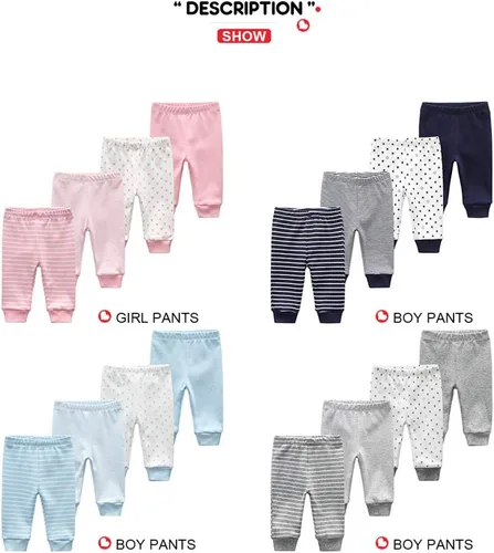 Miniatura 6 de Leggings unisex de algodón para recién nacido, paquete de 4 pantalones bordados, casuales, de 0 a 24 meses, para niños y niñas
