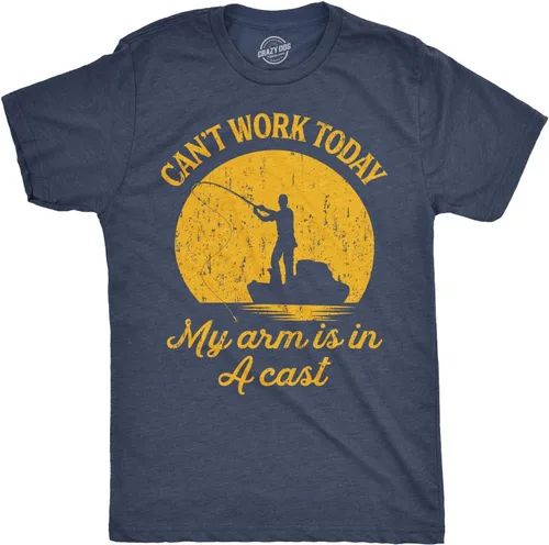 Crazy Dog T-Shirts - Camiseta para hombre con frase divertida en inglés Can't Work Today My Arm is in A Cast, para el día del padre y pescar