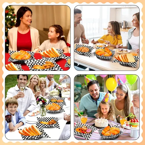 Miniatura 6 de Hushee 12 cestas de pan de alambre a granel de 9.5 x 6.2 x 2.2 pulgadas, cestas ovaladas de metal para mesa servir fruteros con 50 forros de papel a