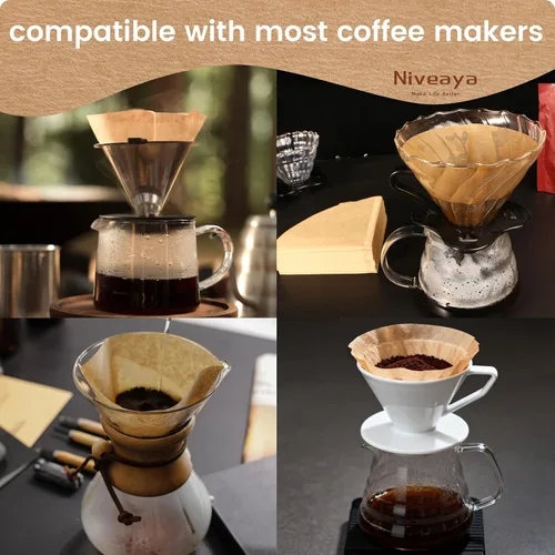 Miniatura 5 de Niveaya 200 filtros de café – Tamaño 02, filtro de café de papel natural, sin soplado, desechable para verter sobre y goteo (2-4 tazas)