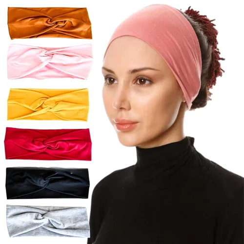 Miniatura 10 de Lotus78, Paquete de 12 diademas anchas para mujer, antideslizantes, modernas bandas deportivas para el cabello de mujer, bandas elásticas suaves